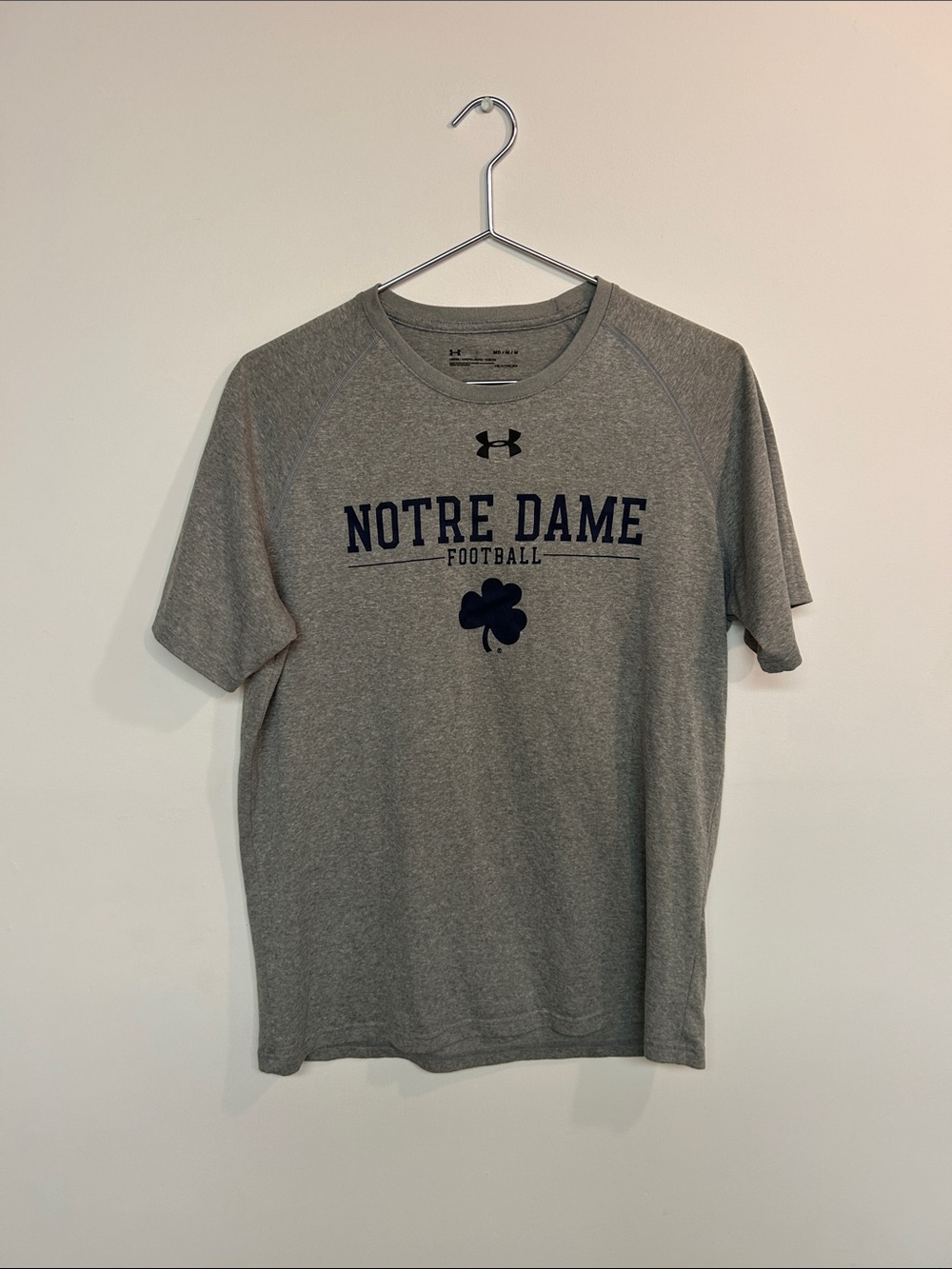 Under Armour Gray Notre Dame Football Tee with Navy Print